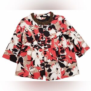 Lane Bryant Floral Jacket Size 18 Beaded Neckline Lined Statement Blazer